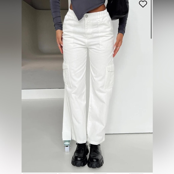 Princess Polly Chad Cargo Jeans White Denim pants size 6 - Picture 4 of 5